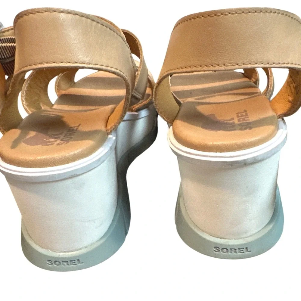 Sorel Joanie III Ankle Strap Wedge Sandals Honest Beige Crushed Blue Womens 8